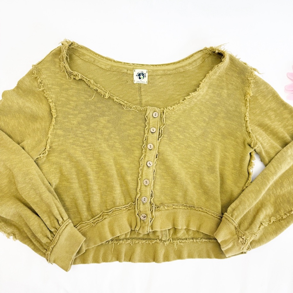 Free People X We The Free Golden Road Cardigan Curly Willow Mustard Olive Crop - Picture 10 of 15